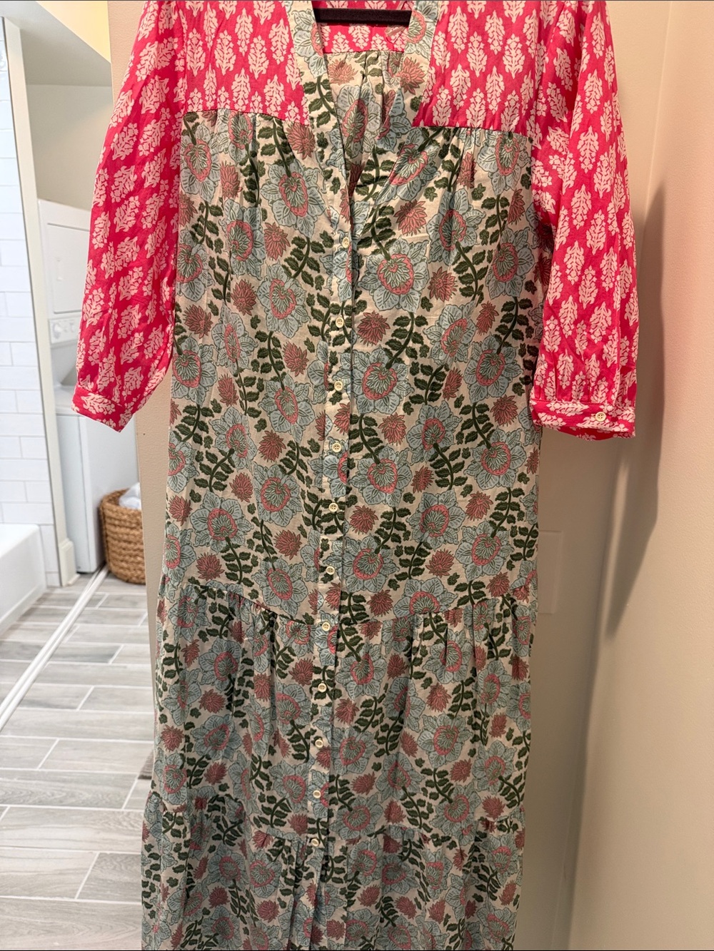 Zara Floral Patchwork Maxi Dress in Pink and Green